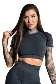 Dámsky top Gym Glamour Crop-Top s krátkým rukávem Dark Grey Ombre