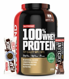 Nutrend 100% Whey Protein 2250 g + Nutrend Excelent Protein Bar 85 g + Nutrend Flapjack Bezlepkový 100 g